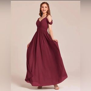 Bridesmaid / Formal Dress - Long, Cold Shoulder Chiffon - Burgundy